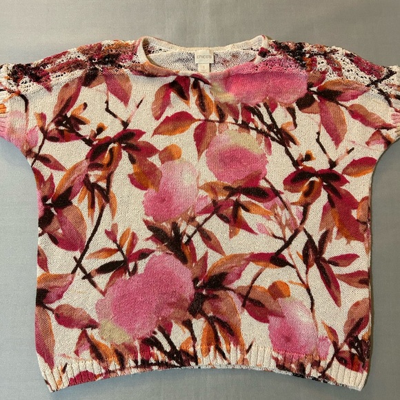 Chico’s Blouse Size 1M Floral Multicolor Knit Blend Cotton - Picture 1 of 8